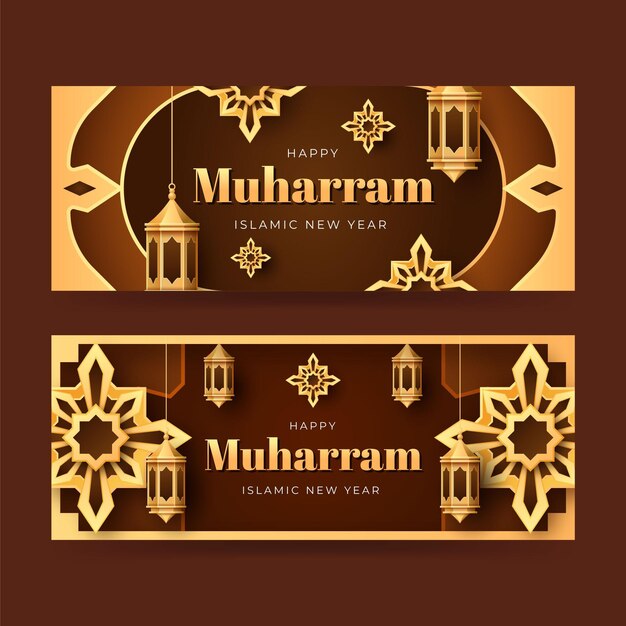 Realistic muharram banners set