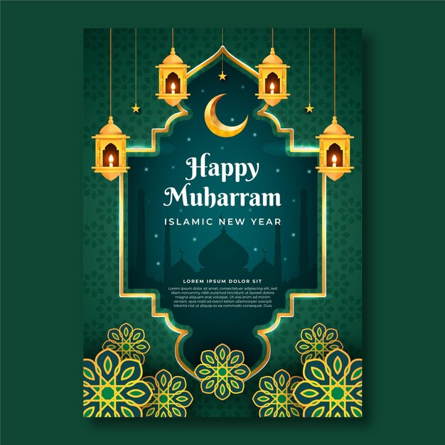 Realistic muharram vertical poster template