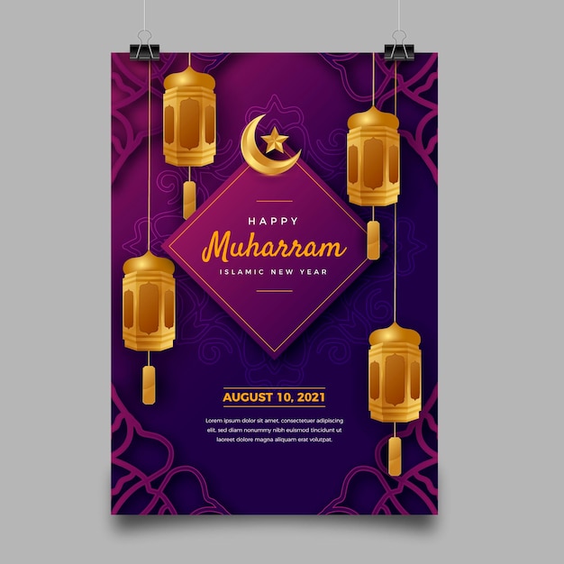 Free vector realistic muharram vertical poster template