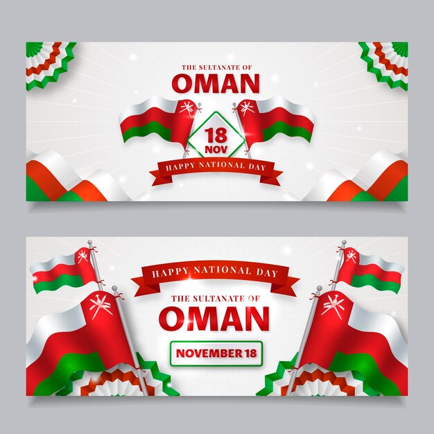 Realistic national day of oman horizontal banners set