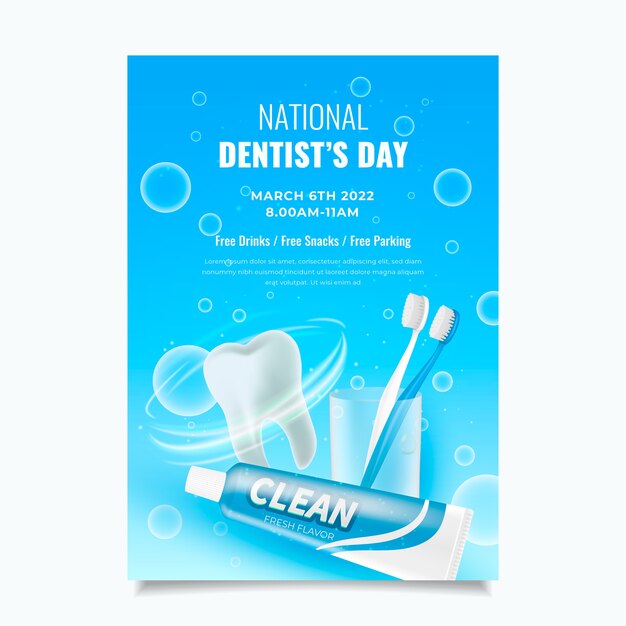 Realistic national dentist's day vertical poster template