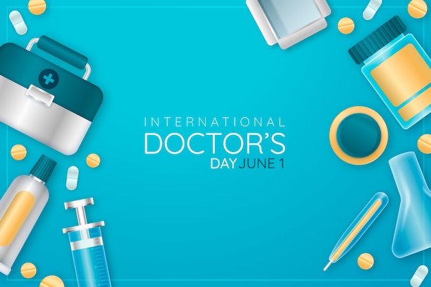 Бесплатное векторное изображение Реалистичный национальный день врача с предметами первой необходимости
