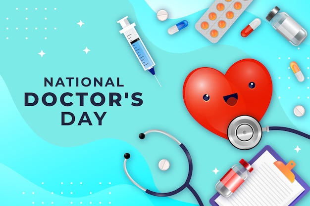 Free vector realistic national doctor's day background with stethoscope and heart