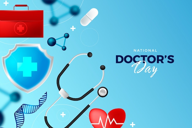 Realistic national doctor's day background with stethoscope and medical equipment