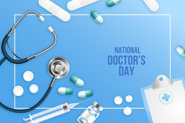 Free vector realistic national doctor's day background with stethoscope and pills