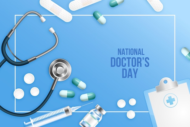Реалистичный национальный день врача со стетоскопом и таблетками