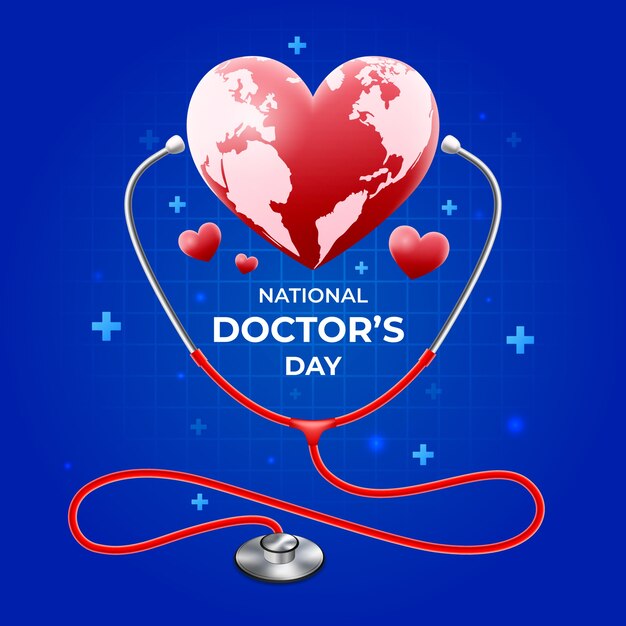 Realistic national doctor's day illustration with stethoscope and heart