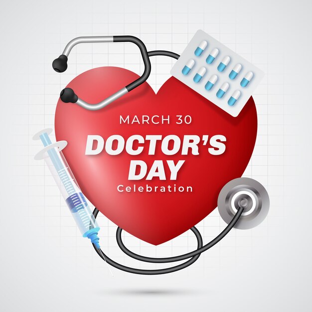 Realistic national doctor's day illustration with stethoscope and heart