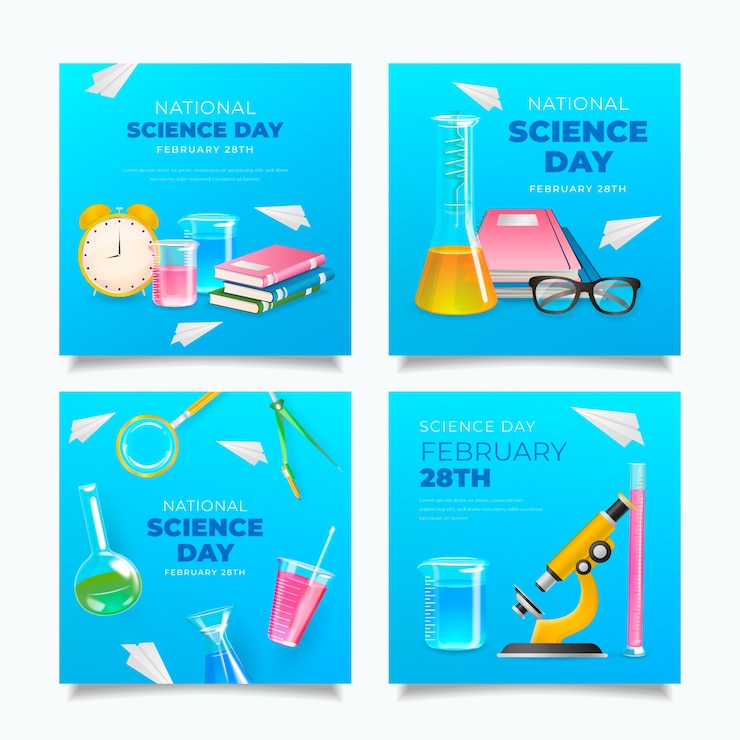 Free Vector realistic national science day instagram posts collection