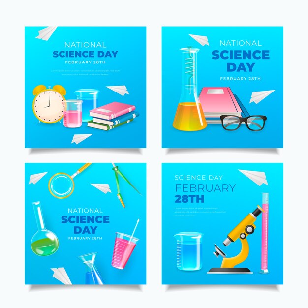 Realistic national science day instagram posts collection