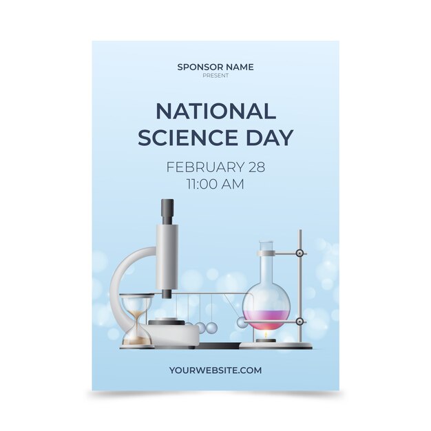 Реалистичный шаблон вертикального плаката национального дня науки