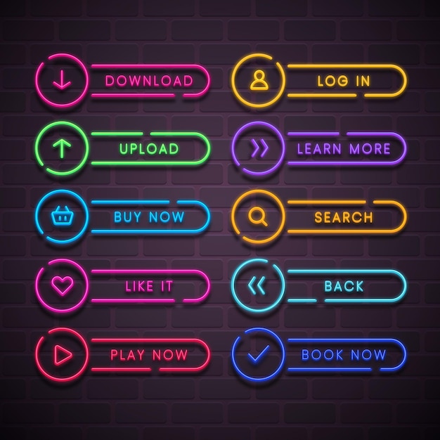 Realistic neon call to action button collection