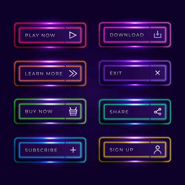 Realistic neon call to action button collection