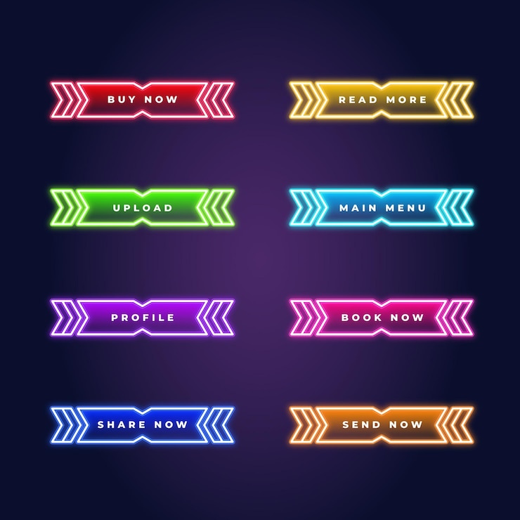 Free Vector realistic neon call to action button pack