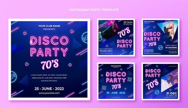 Realistic neon disco party instagram post