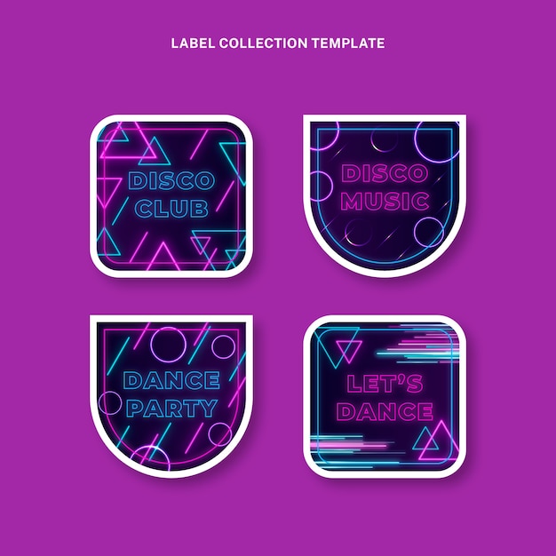 Free vector realistic neon disco party labels