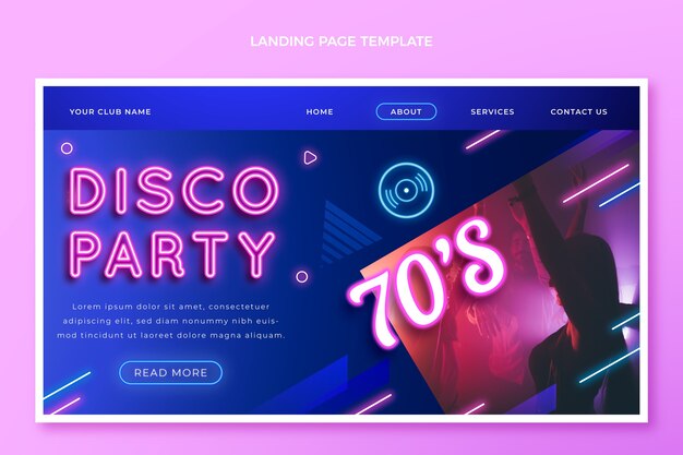 Free vector realistic neon disco party landing page