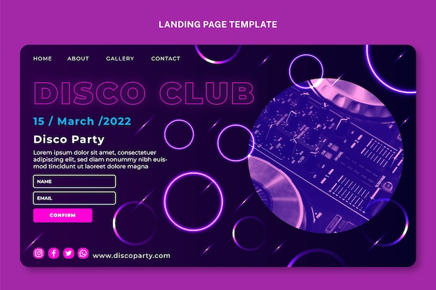 Free vector realistic neon disco party landing page