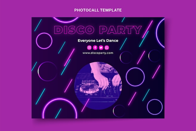 Vettore gratuito photocall realistico per feste in discoteca al neon