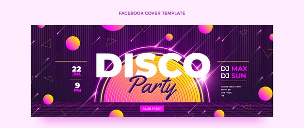 Realistic neon disco party social media cover template