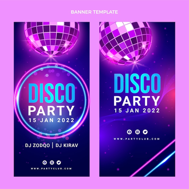 Free vector realistic neon disco party vertical banners set