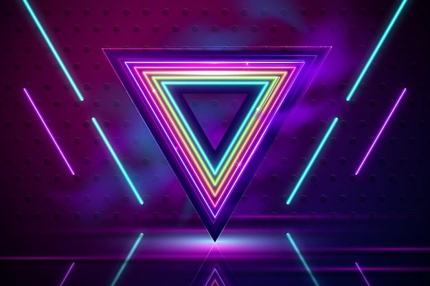 Realistic neon lights background with triangle