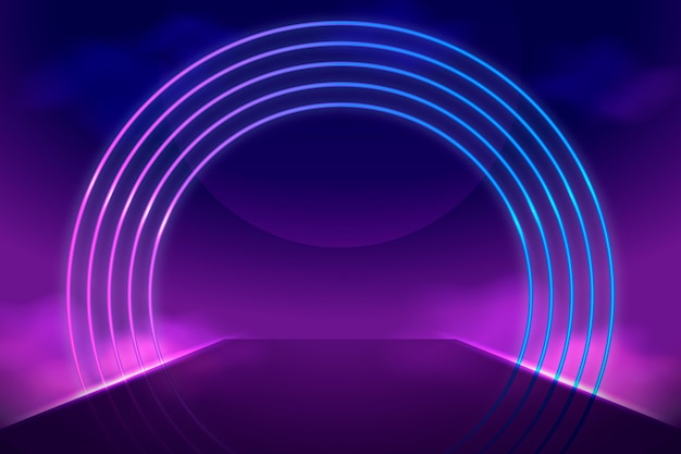 Realistic neon lights circle shape background