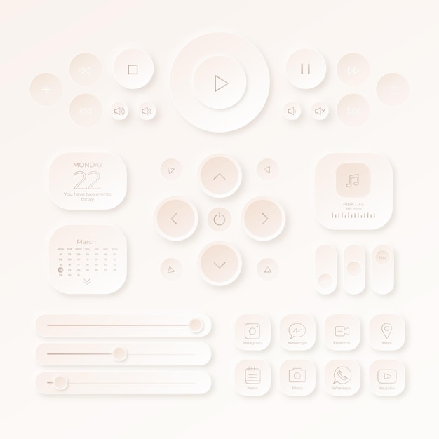 Free vector realistic neumorphic design user interface elements