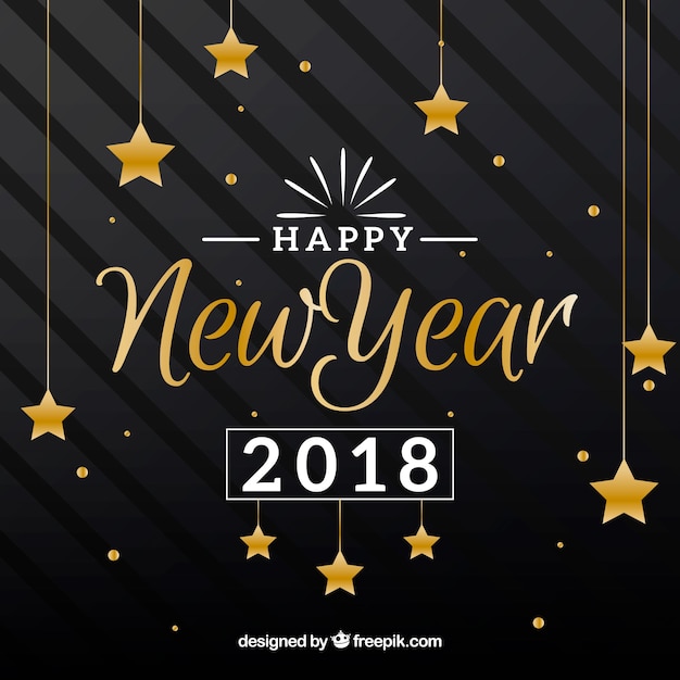 Realistic new year 2018 background with black stripes