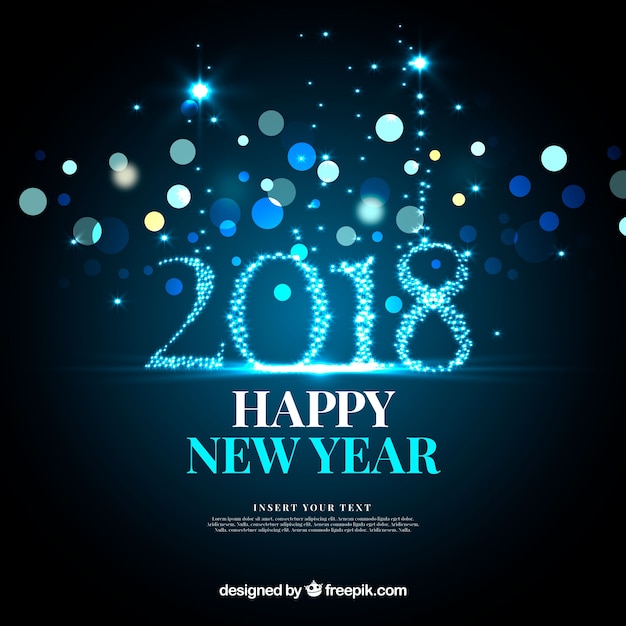 Free vector realistic new year 2018 background with blue bokeh