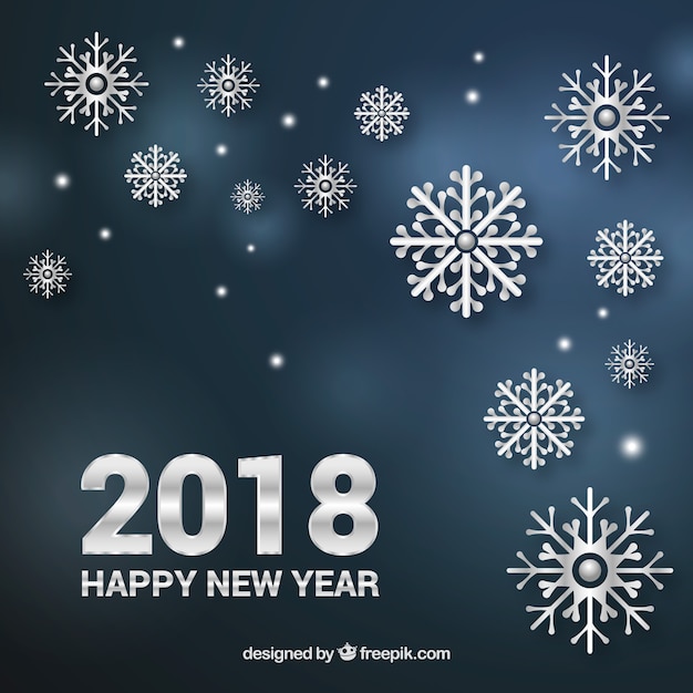 Realistic new year 2018 background with snowflakes