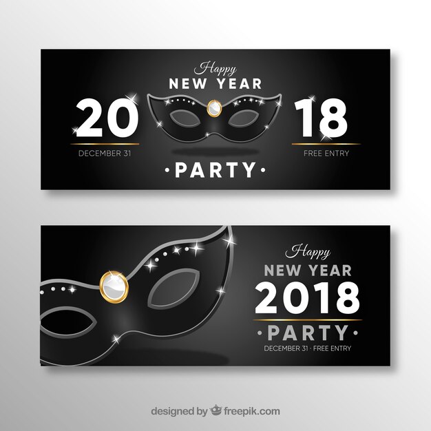 Realistic new year 2018 party banners with eye mask