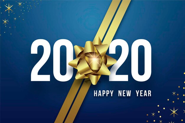 Realistic new year 2020 background with golden gift bow