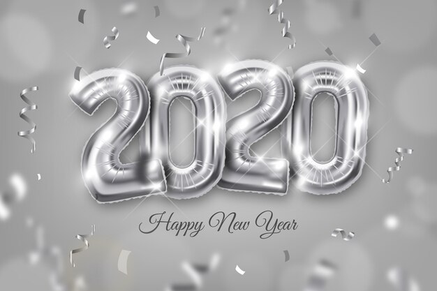 Realistic new year 2020 balloons background