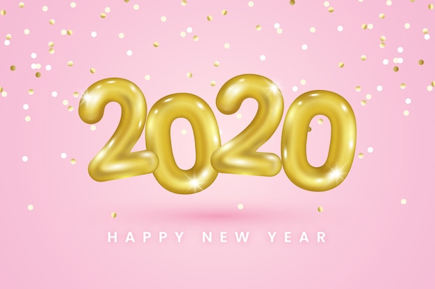 Realistic new year 2020 balloons background