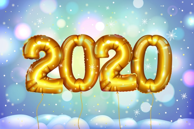 Realistic new year 2020 balloons background