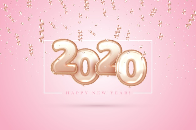 Realistic new year 2020 balloons background