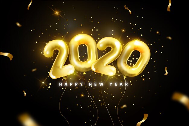 Realistic new year 2020 balloons background