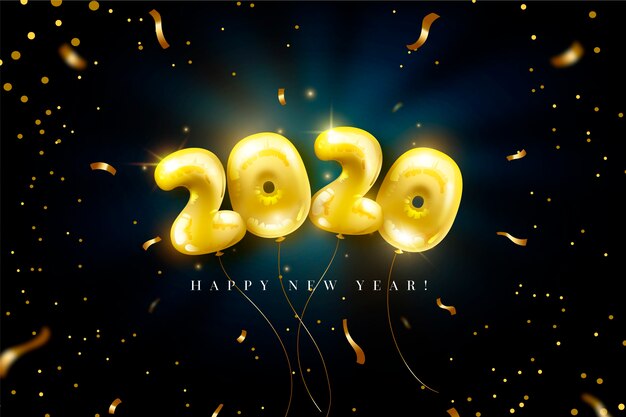 Realistic new year 2020 balloons background