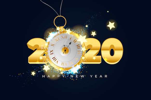 Realistic new year 2020 clock background