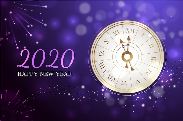 Free vector realistic new year 2020 clock background