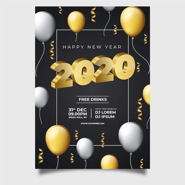 Realistic new year 2020 flyer template