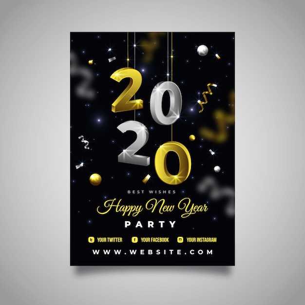 Realistic new year 2020 flyer template