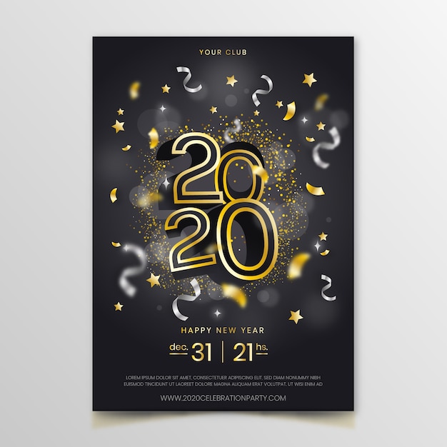 Free vector realistic new year 2020 flyer template