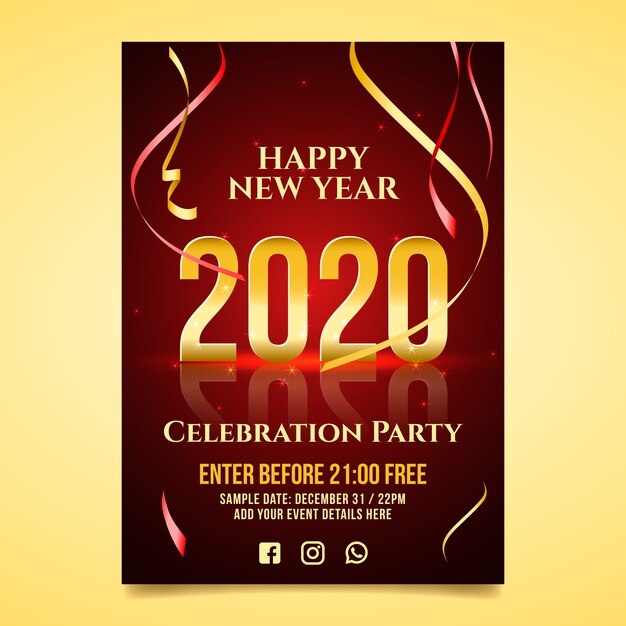 Realistic new year 2020 flyer template