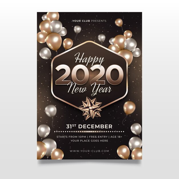 Realistic new year 2020 flyer template