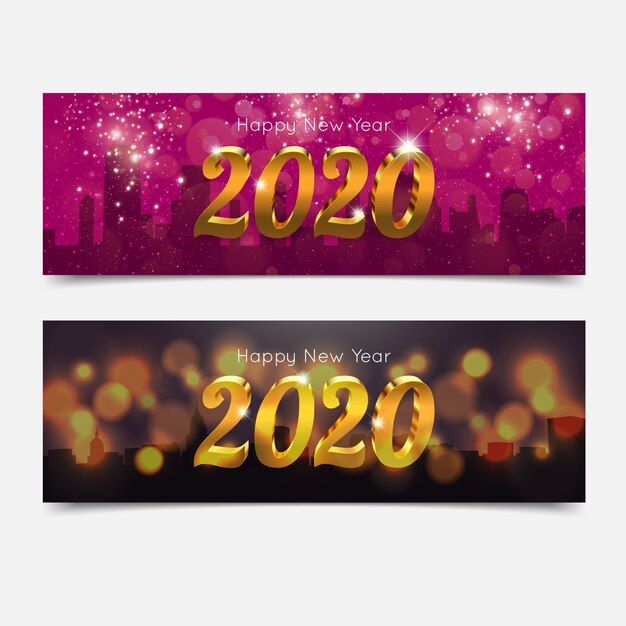 Vettore gratuito realistici banner per feste del nuovo anno 2020