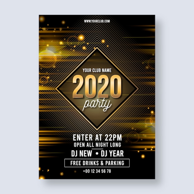 Free vector realistic new year 2020 party flyer template