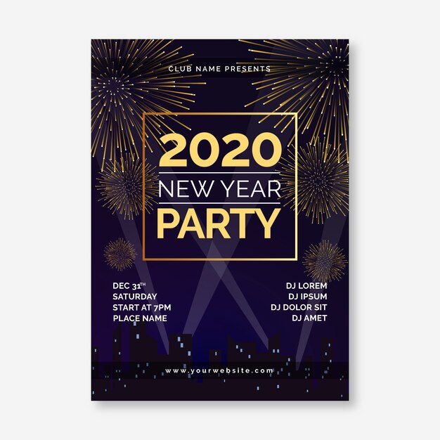 Realistic new year 2020 party flyer template