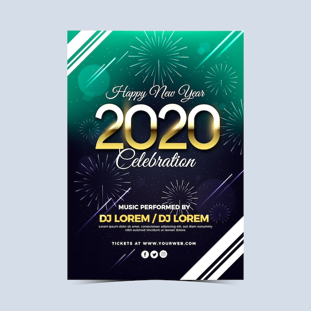 Realistic new year 2020 party poster template